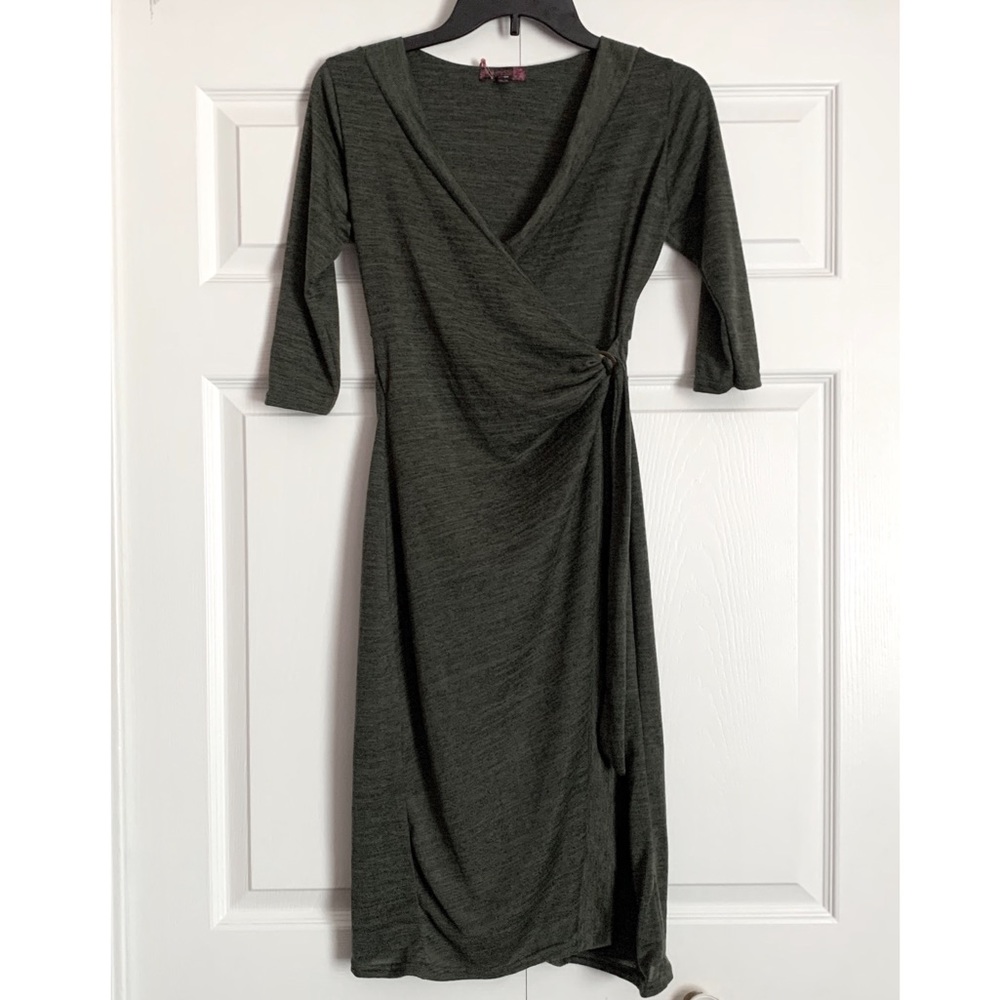 Last one Olive Green Bodycon Knit Wrap Sweater Dress - Picture 8 of 16